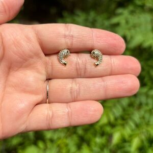 18K Gold Plated Stainless Steel Diamond Dolphin Stud Earrings